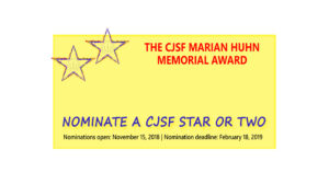 CJSF Marian Huhn Award nominations open Nov 15, 2018