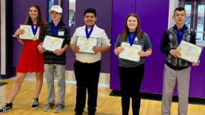 Kasey Lassen, Wallace Middle School Chapter 976, Adviser Megan Hairell, TJ Sanders, Wallace Middle School Chapter 976, Adviser Meg Hairell, Emmanuel Reyes, Cruickshank Middle School Chapter 846, Adviser Wendy May, Emily Flora, Emilie J. Ross Middle School Chapter 1219, Adviser Jameelah Cordano, Richard Alberto, Livingston Middle School Chapter 789, Adviser Wendy Gonzalez