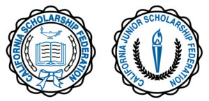 black and blue on white seals of California Scholarship Federation and California Junior Scholarship Federation