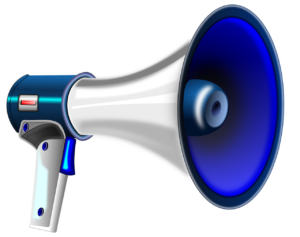 silver and blue megaphone
