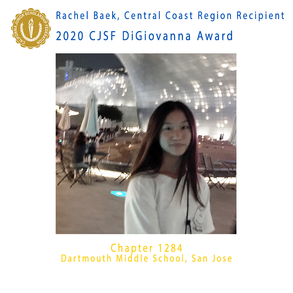 Rachel Baek, 2020 CJSF DiGiovanna Award Central Coast Region Recipient