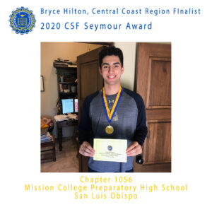 Bryce HIlton, 2020 CSF Seymour Award Central Coast Region Finalist