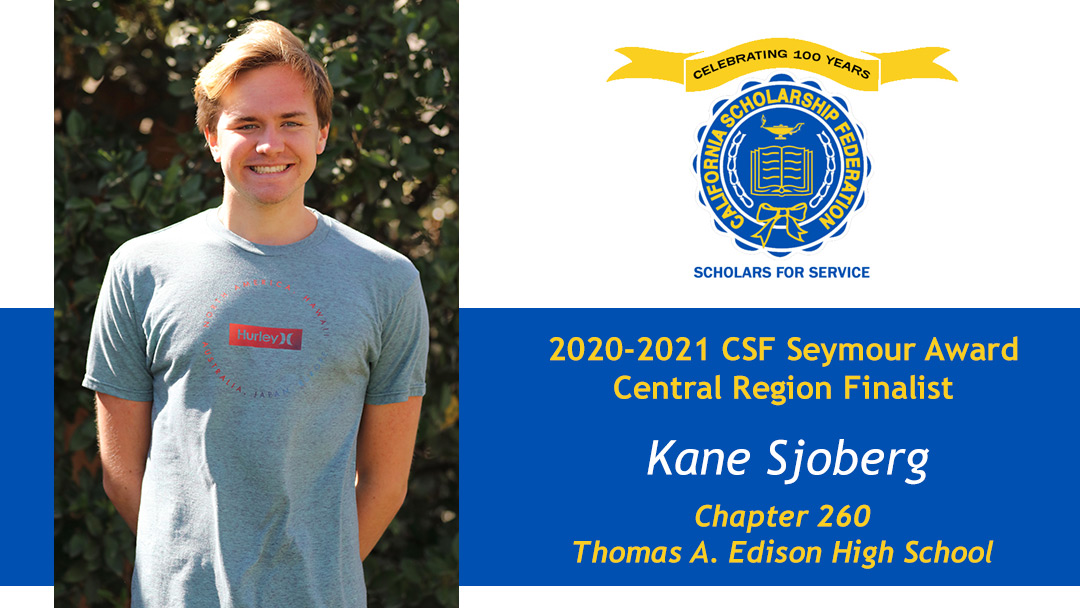 Kane Sjoberg is a Seymour Award 2020-2021 Central Region Finalist