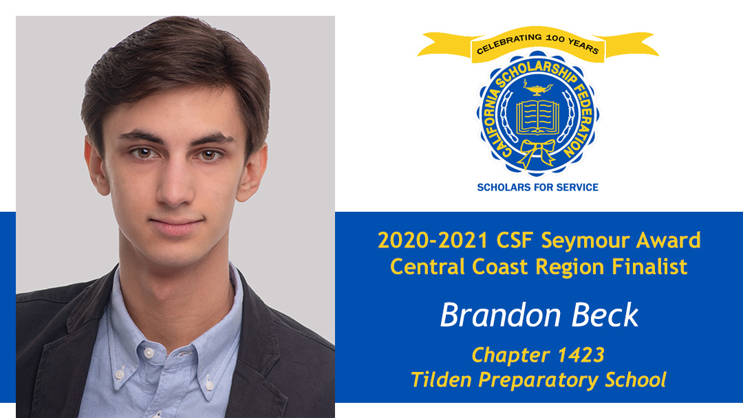 Brandon Beck is a Seymour Award 2020-2021 Central Coast Region Finalist