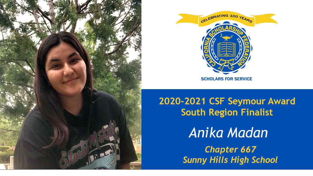 Anika Madan is a Seymour Award 2020-2021 South Region Finalist