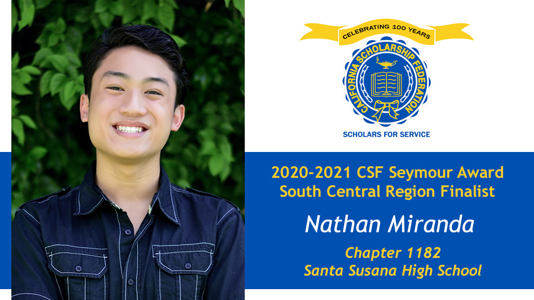 Nathan Miranda is a Seymour Award 2020-2021 South Central Region Finalist