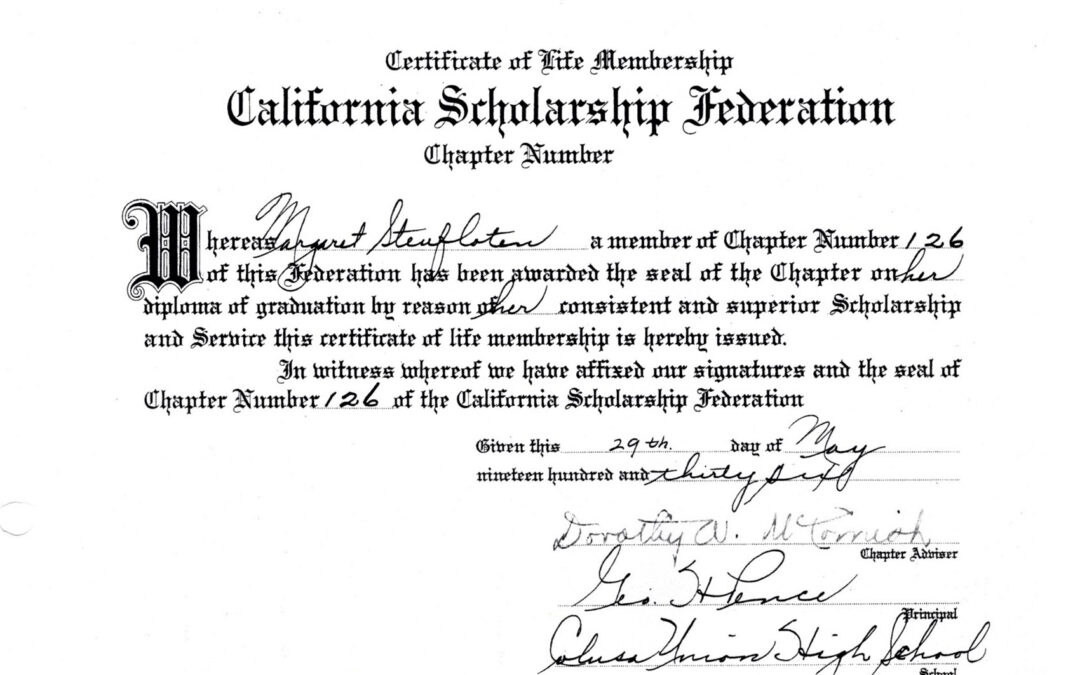 CSF Alumna Margaret Martina Stuefloten Life Member 1936