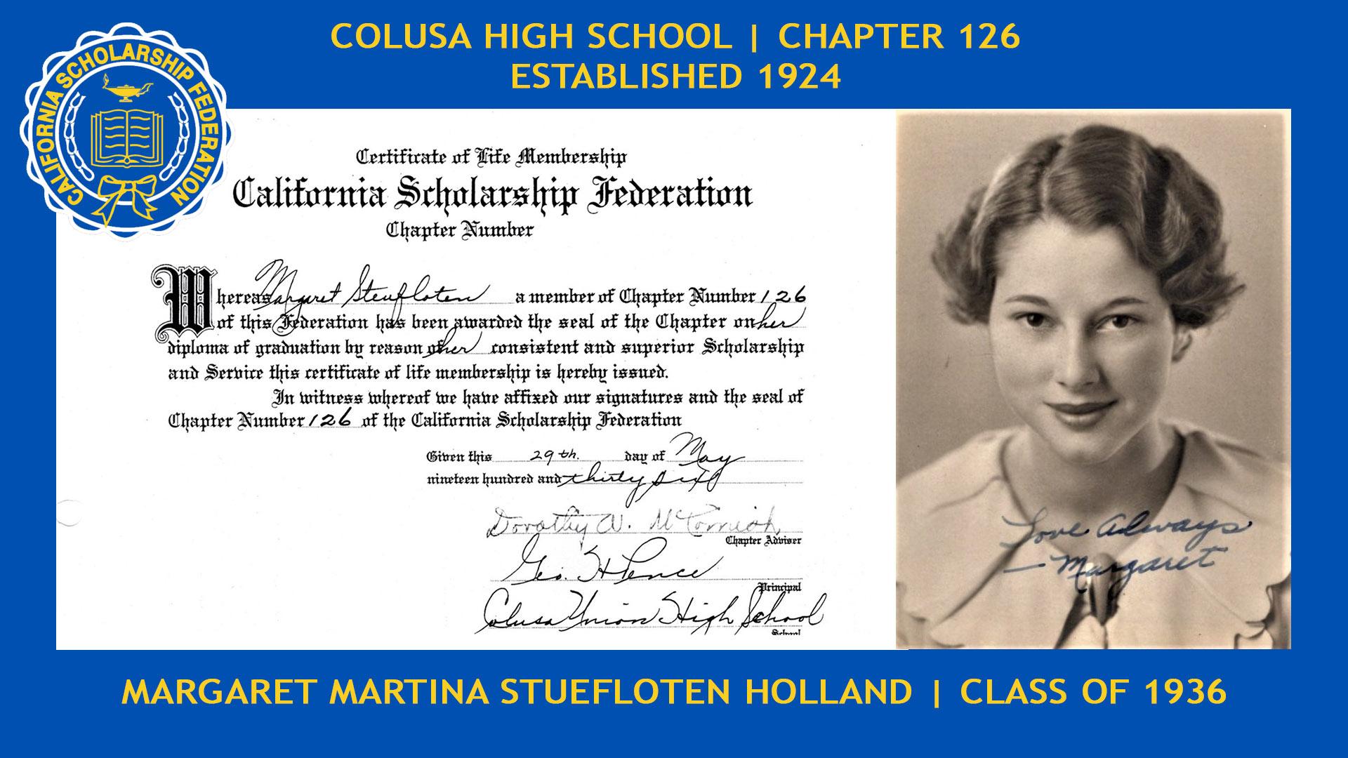 CSF Alumna Margaret Martina Stuefloten Life Member 1936