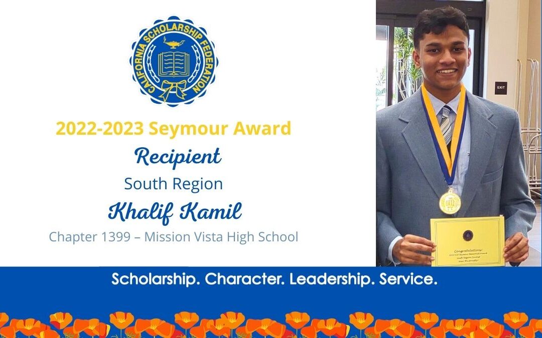 Khalif Kamil, CSF 2022-2023 SEYMOUR AWARD SOUTH REGION RECIPIENT