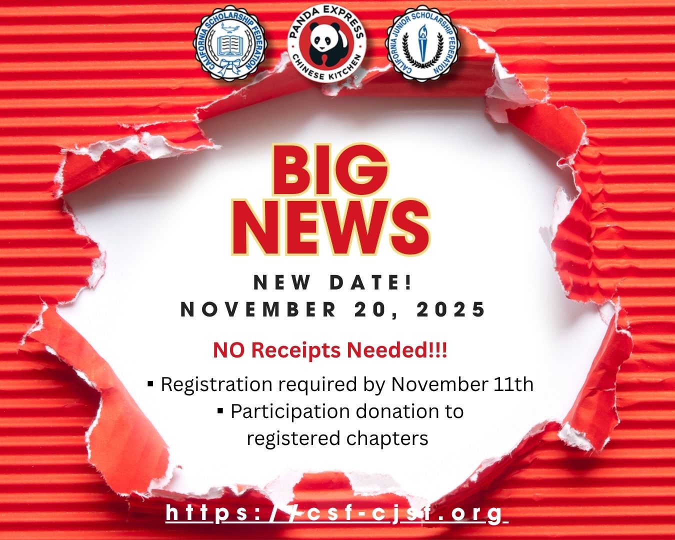 feature-New Date November 20, 2025 Panda Express Fundraiser for CSF and CJSF - BIG NEWS!!! New date, No receipts